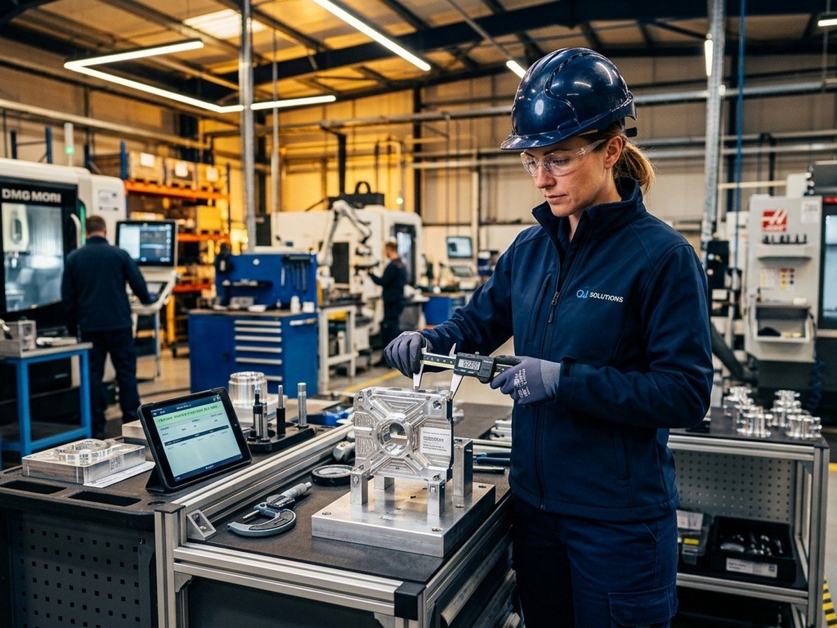 Quality engineer conducting inspection on precision export components